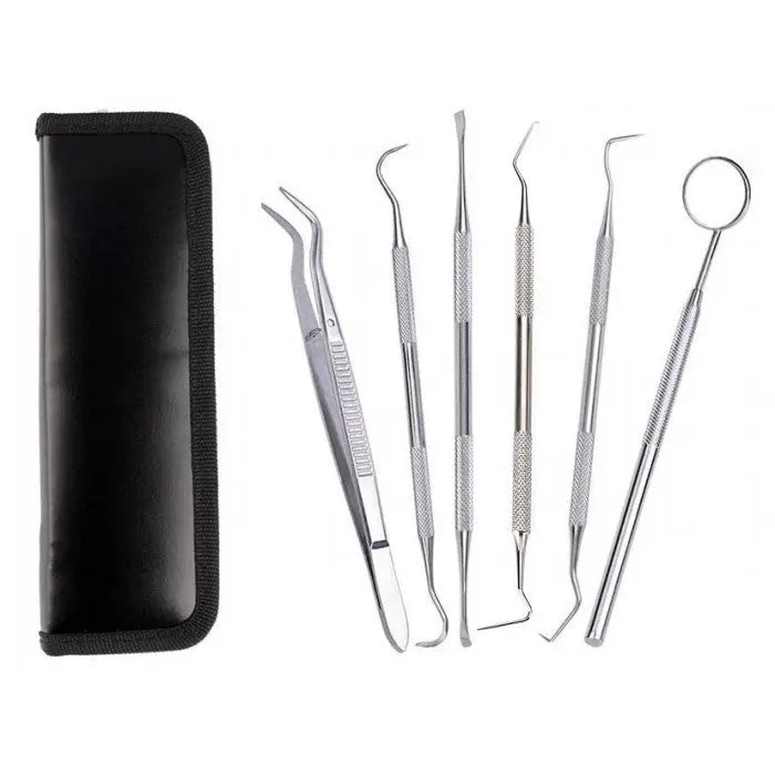 6pcs Stainless Dental Tool Set Kit Dentist Teeth Clean Hygiene Mirror Oral Care Unbranded