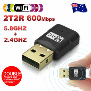 Dual Band 600Mbps USB WIFI Wireless Dongle AC600 Lan Network Adapter 2.4GHz 5GHz Unbranded