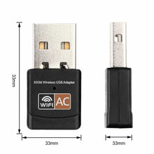 Load image into Gallery viewer, Dual Band 600Mbps USB WIFI Wireless Dongle AC600 Lan Network Adapter 2.4GHz 5GHz Unbranded