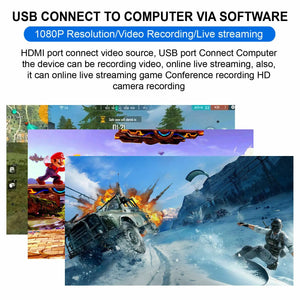 HDMI Video Capture Card USB 2.0/1080p HD Recorder for Video Live Streaming Game Unbranded