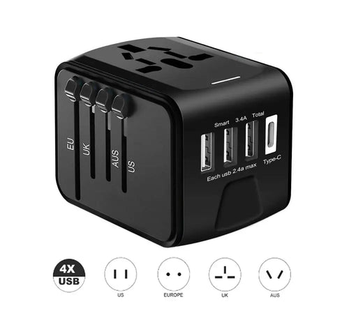 International Universal Travel Adapter 4 USB 2.4A Charger AC Power One Click Shop Australia