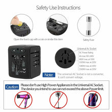 Load image into Gallery viewer, International Universal Travel Adapter 4 USB 2.4A Charger AC Power One Click Shop Australia