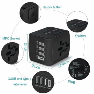 International Universal Travel Adapter 4 USB 2.4A Charger AC Power One Click Shop Australia