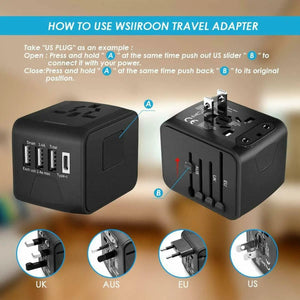 International Universal Travel Adapter 4 USB 2.4A Charger AC Power One Click Shop Australia