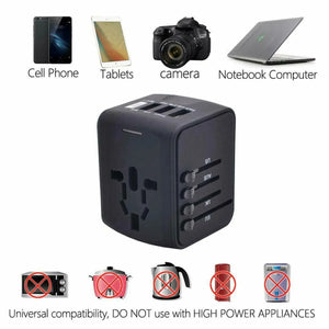 International Universal Travel Adapter 4 USB 2.4A Charger AC Power One Click Shop Australia