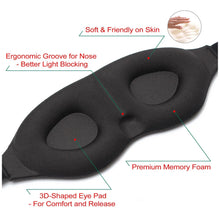 Load image into Gallery viewer, Travel Sleep Eye Mask Memory Foam Black with Adjustable Elastic Band One Click Shop