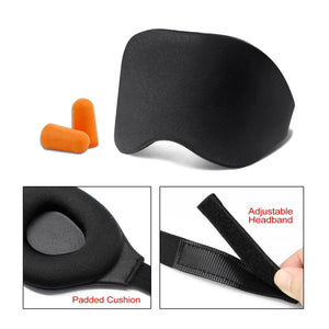 Travel Sleep Eye Mask Memory Foam Black with Adjustable Elastic Band One Click Shop