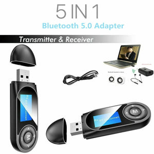 USB Bluetooth 5.0 Transmitter Receiver Audio Adapter AUX 3.5mm TV CAR PC Speaker Unbranded
