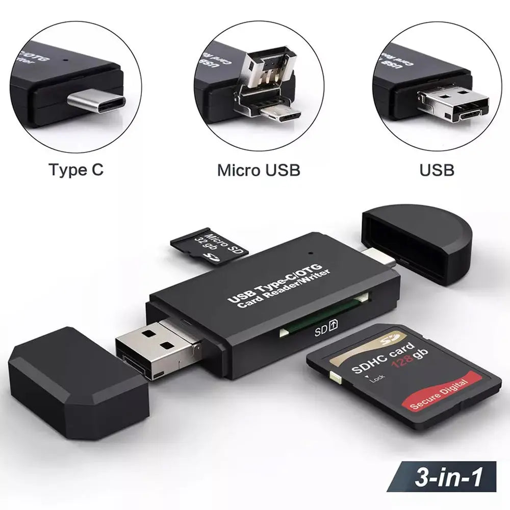 USB TYPE C Micro USB 2.0 OTG Adapter 3-in-1 Memory Card Reader Supports SD TF Micro Card Reader For Smartphones & PC Unbranded