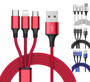 USB to Type C/Lightning/Micro 3 in 1 Multiple 3A USB Charging Cable One Click Shop Australia