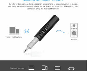 Wireless Bluetooth 3.5mm AUX Audio Music Receiver Stereo Home Car Adapter Stick Unbranded